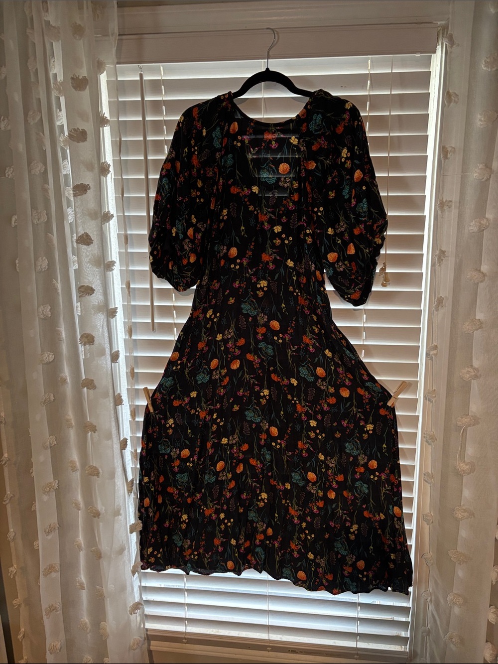 a new day Black Floral Midi Dress with Orange and Teal Accents